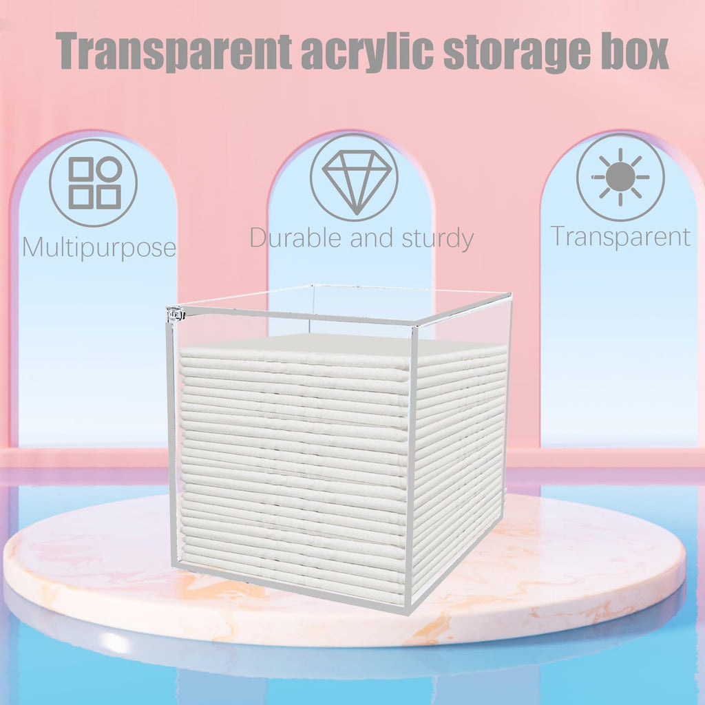 Disposable Face Towel Storage Box Clear Acrylic Towelette Holder Container Compatible with Clean Skin Club Towels XL for Bathroom Coutertop Organization