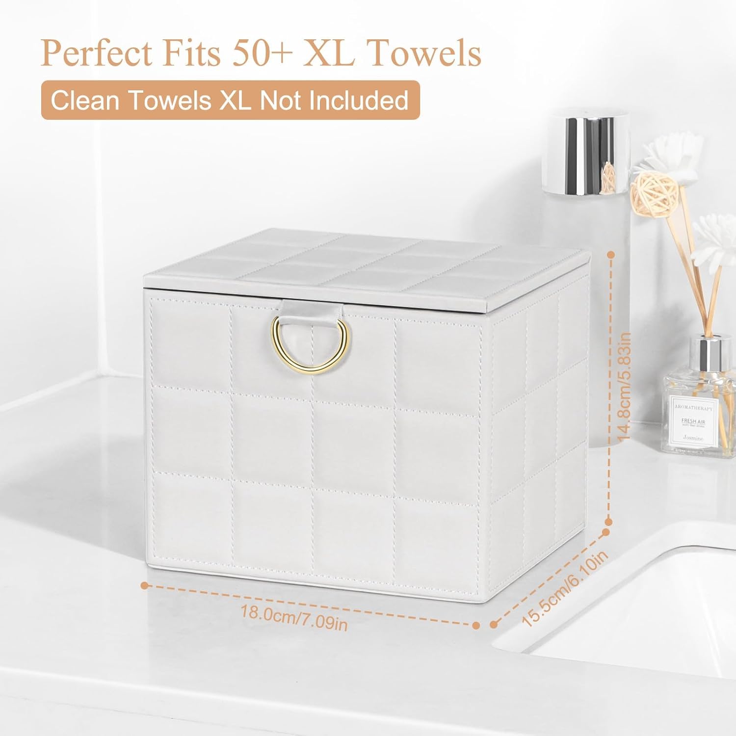 Disposable Face Towel Holder Box, White PU Leather Container for XL Clean Skin Club Face Towels, Reusable Organizer for Clean Skin Towel Makeup Wipe Holder Counter Bathroom Organizers and Storage