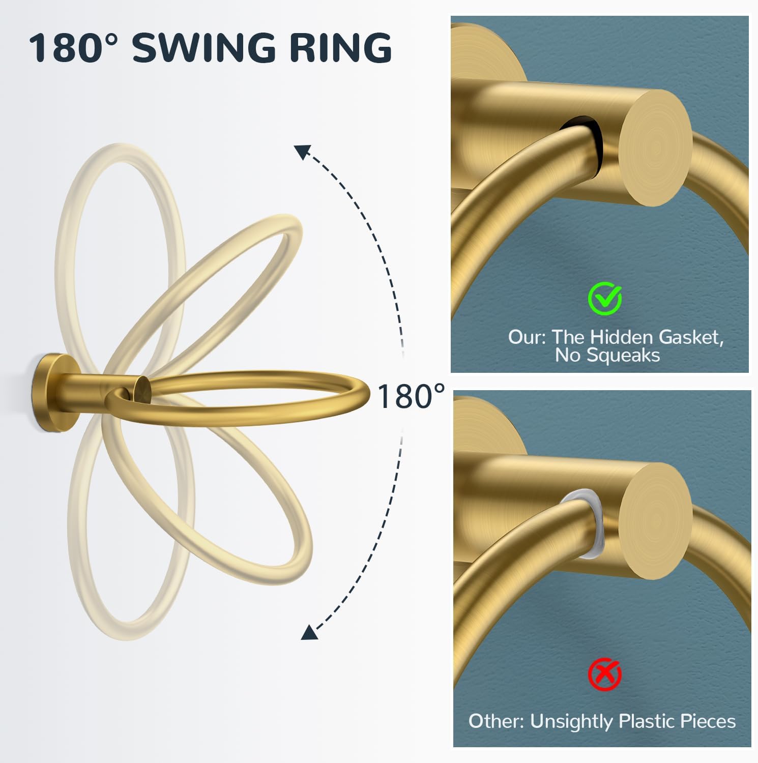 FORIOUS Toilet Paper Holder Wall Mount, SUS304 Stainless Steel Double Post Pivoting Tissue Roll Holder and Hand Towel Ring Set for Bathroom, RV, Bathroom Hardware Accessories Set, Brushed Gold