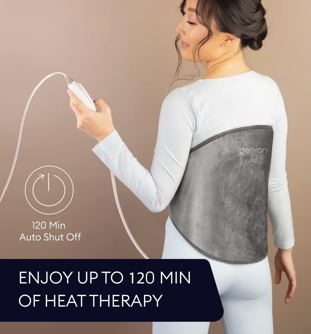 GENIANI Electric Throw - XL Heating Pad for Back and Cramps Relief, 15"x24" Electric Heat Pad with Auto Shut-Off, Adjustable Strap, Soft Fabric, Ideal for Lower Back & Stomach – Gift for Women & Men
