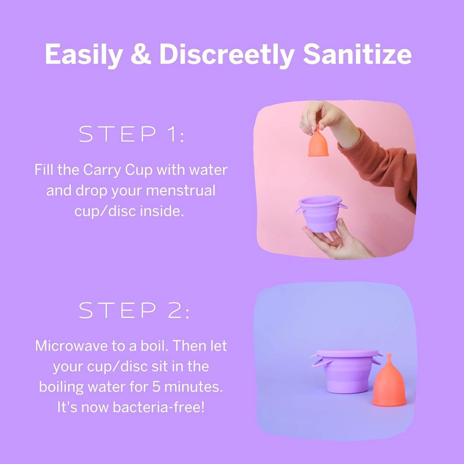 Pixie Menstrual Cup Compact Sterilizer - Good for Public Restrooms, Camping, or Dorms - Collapsible Cleaner Container for Your Menstrual Disc & Period Cup - Microwavable - Reusable - Case Holder