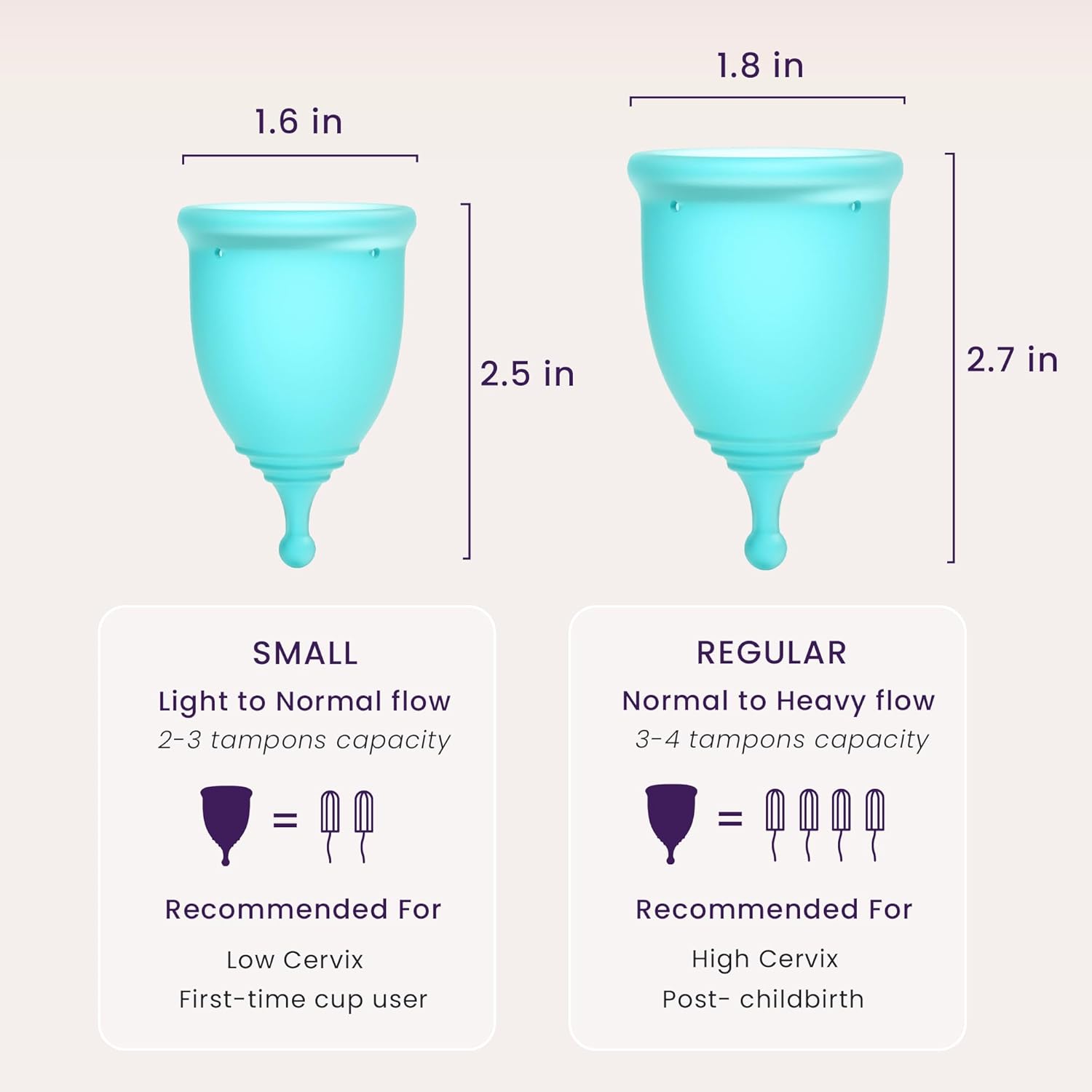 EcoBlossom Reusable Menstrual Cup and Case - The Most Reliable Medical Grade Silicone Period Cups - Comfortably use for 12 Hours (Small/Large (Pack of 2), Round Stem & Case)