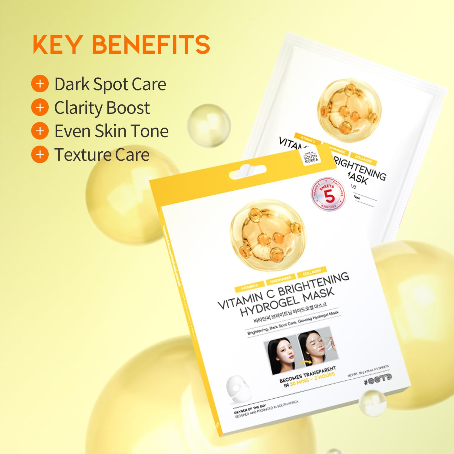 #OOTD Vitamin C Collagen Glutathione Hydrating & Firming Hydrogel Sheet Mask - Radiant Glow Gel Mask and Dull Skin (5pcs)