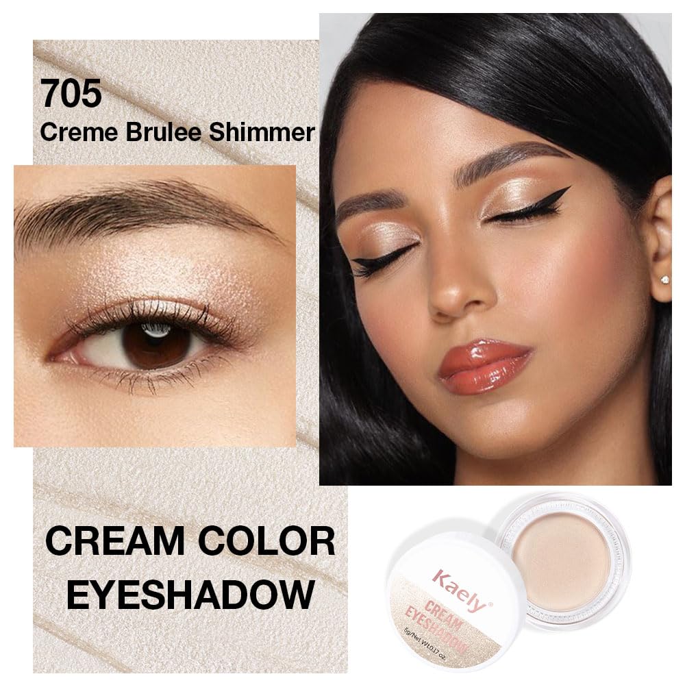 evpct Single Cream Eye Shadow Palette Pot Makeup for Older Women, Creme Brulee Shimmer Glitter Metallic Monochrome Cream to Powder Eyeshadow Palette Eye Brightener, High Pigment Waterproof Blendable