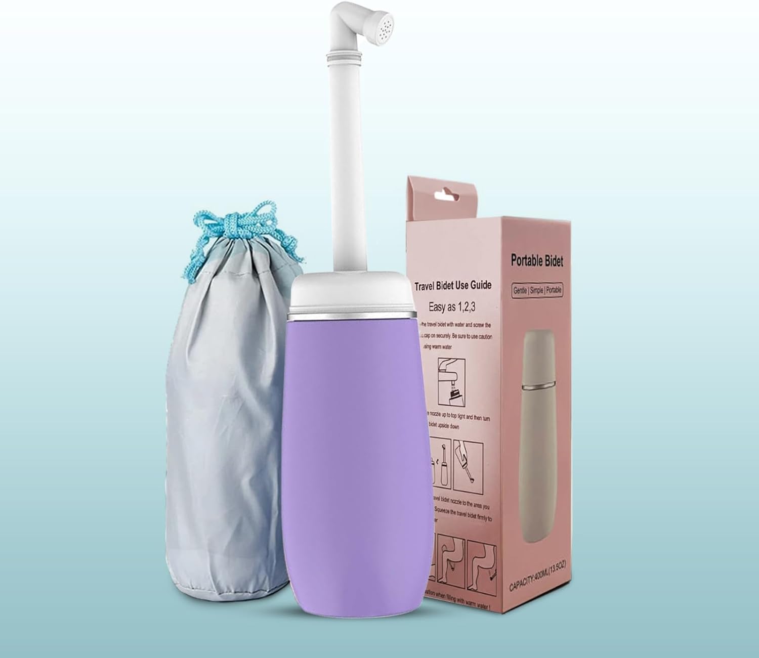 Portable Bidet for Travel - Friendly Handheld Personal - Peri Bottle - with 400ml Capacity, Convenient & Leakproof Design for Personal Hygiene Cleaning - Portable Bidet for Women and Men. (Purple)
