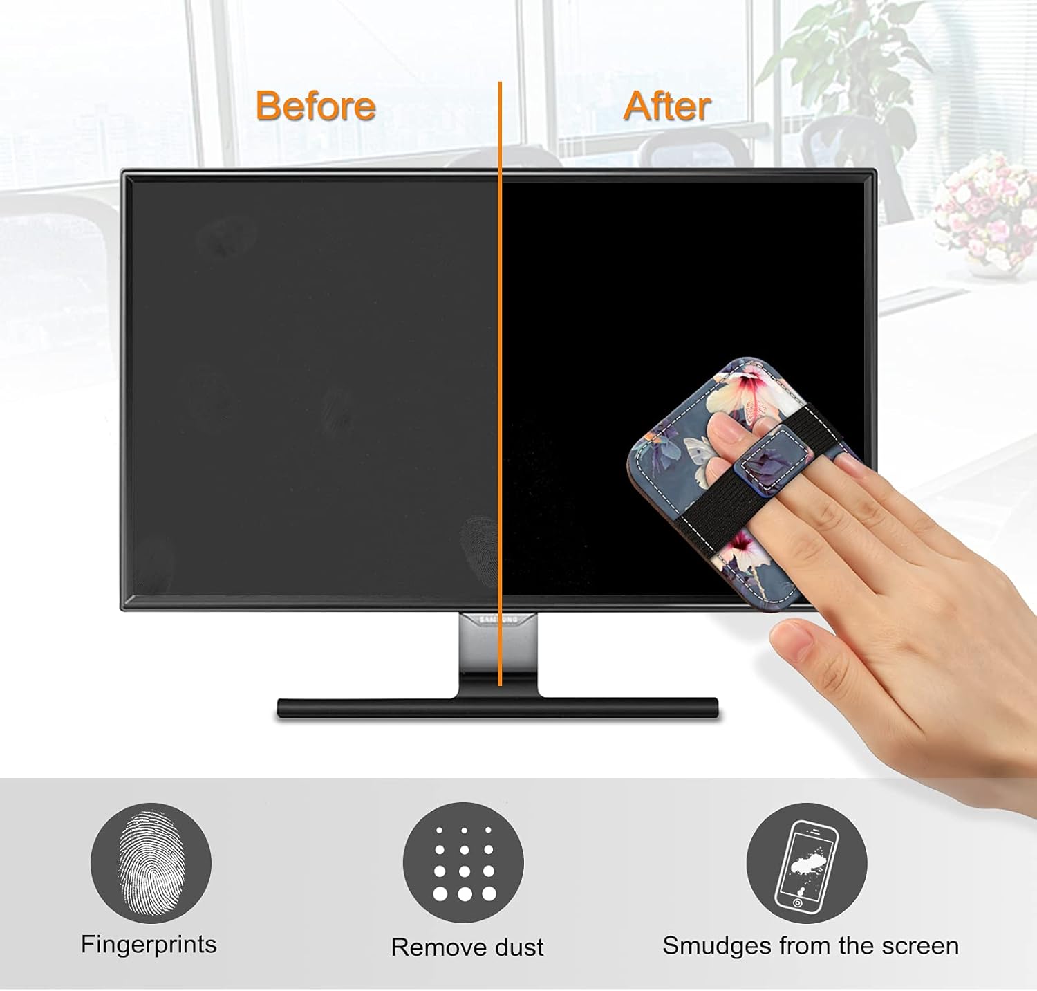 Fintie Screen Cleaning Pad, [4 Pack] Soft Cloth Wipes Screen Cleaner with Elastic Strap for iPad, iPhone, MacBook, Tablets, Laptop (blooming hibiscus)