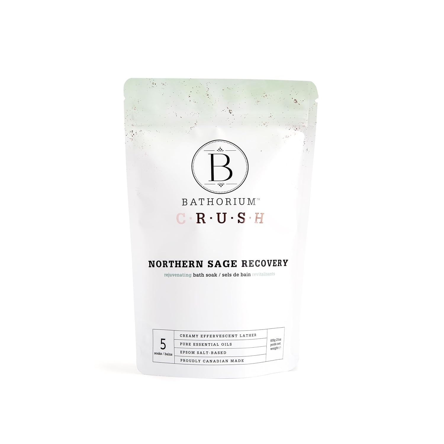 Bathorium Northern Sage Recovery Crush, Revitalizing Bath Soak, Dead Sea & Epsom Salt, Sage, Pine, Eucalyptus, pH-Balanced for Women, 5+ Baths, 21 oz