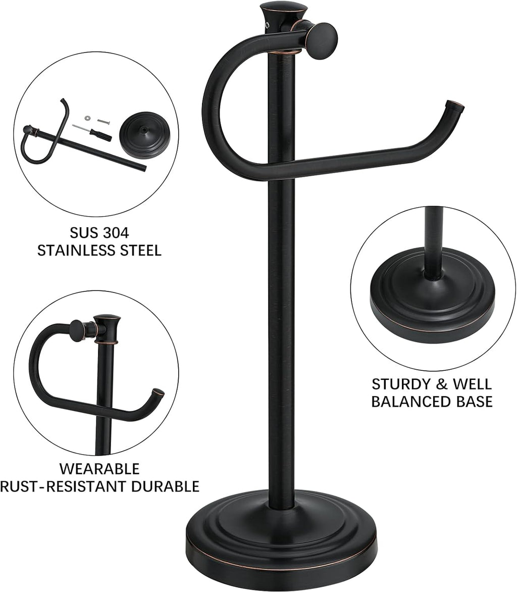 BESy 17 Inch Oil Rubbed Bronze Stand Towel Bar Hanger Hand Towel Bar Bathroom Vanity Countertop Towel Holder Free Standing Stainless Steel Towel Ring Hardware Accessories Towel Rack