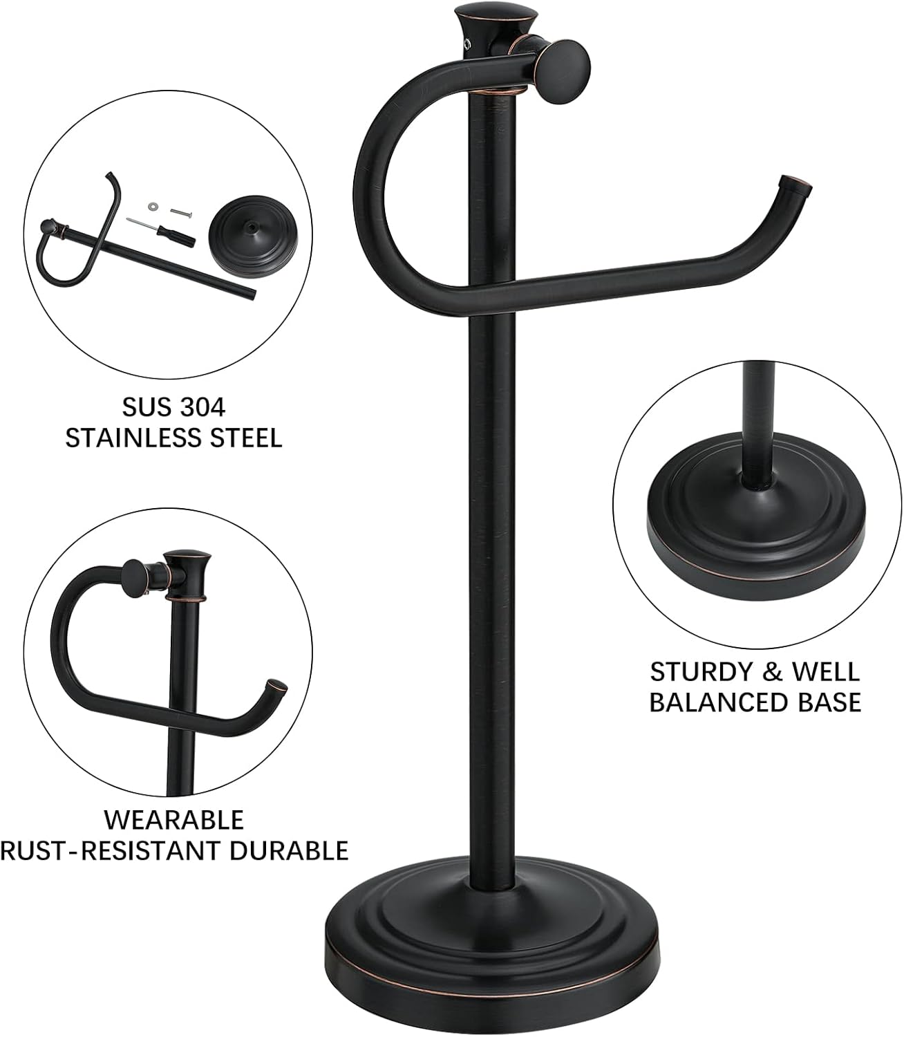 BESy 17 Inch Oil Rubbed Bronze Stand Towel Bar Hanger Hand Towel Bar Bathroom Vanity Countertop Towel Holder Free Standing Stainless Steel Towel Ring Hardware Accessories Towel Rack
