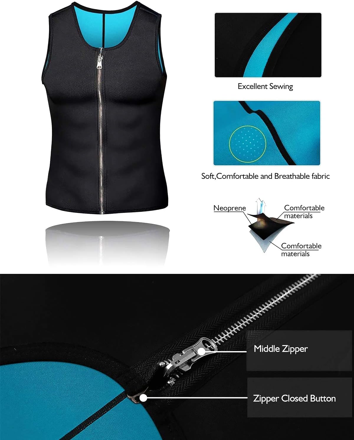 NonEcho Men Sauna Vest Hot Sweat Waist Trainer Corset Neoprene Tank Top Shapewear Slimming Shirt Workout Suit