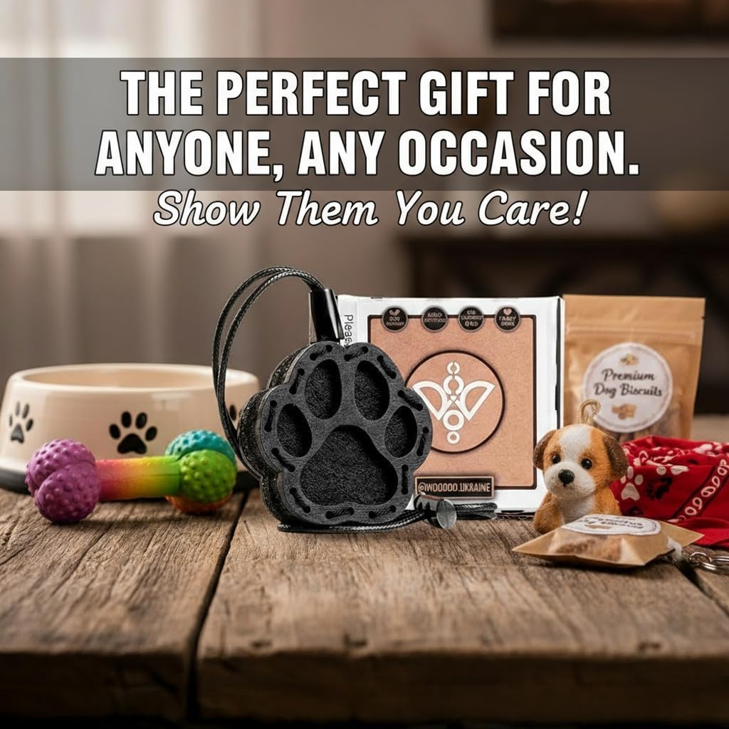 Wood Car Air Freshener — Paw Designed — Handmade Unscented DIY Essential Oil Hanging Diffuser with Felt Insert — Add Your Own Oils — Refillable — Car/Truck/SUV — Cardboard Box