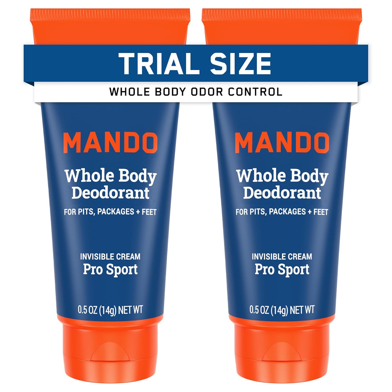 Mando Whole Body Deodorant - Mini Travel Size Invisible Cream Tube - 72 Hour Odor Control - Aluminum and Baking Soda Free, Skin Safe - .5 oz (Pack of 2) (Pro Sport)