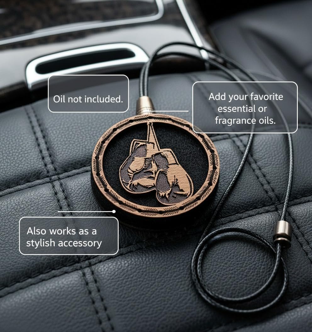 Wood Car Air Freshener — Handmade Car Air Freshener — Boxing Gloves Designed Fragrance Oil Diffuser in Wooden Gift Box
