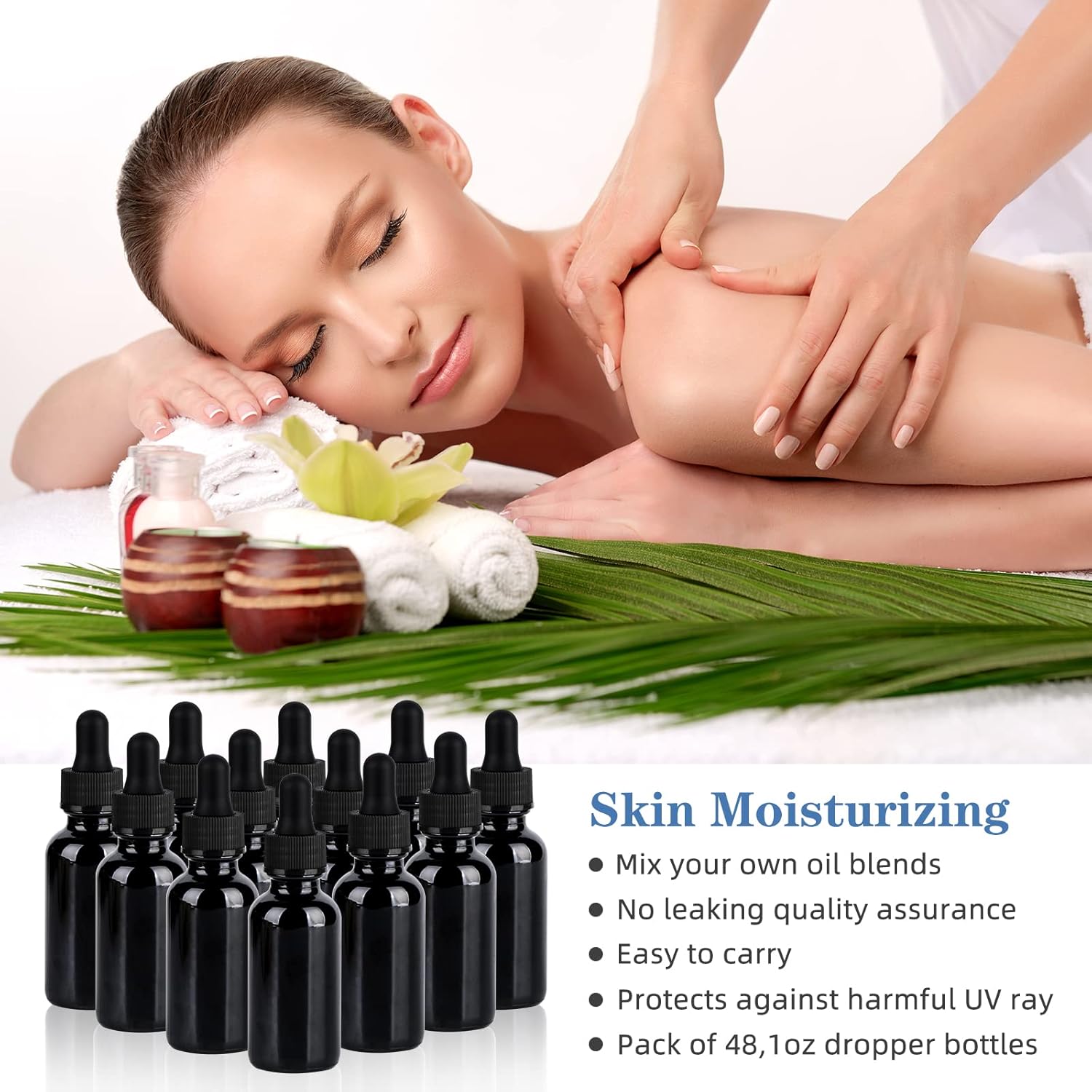 1 oz UV Resistant Dropper Bottle 48 Pack Black Glass Boston Bottles 30ml with Eye Droppers Black Caps for Essential Oils, Perfume, Leak Proof Travel Bottles for Liquids