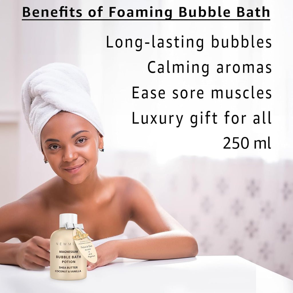Magnesium Bubble Bath - Long Lasting Foaming Bubbles - Moisturizing - Shea Butter Coconut Vanilla - Relaxing Stress Relief - Calming Self Care Spa Gift for Birthday Christmas