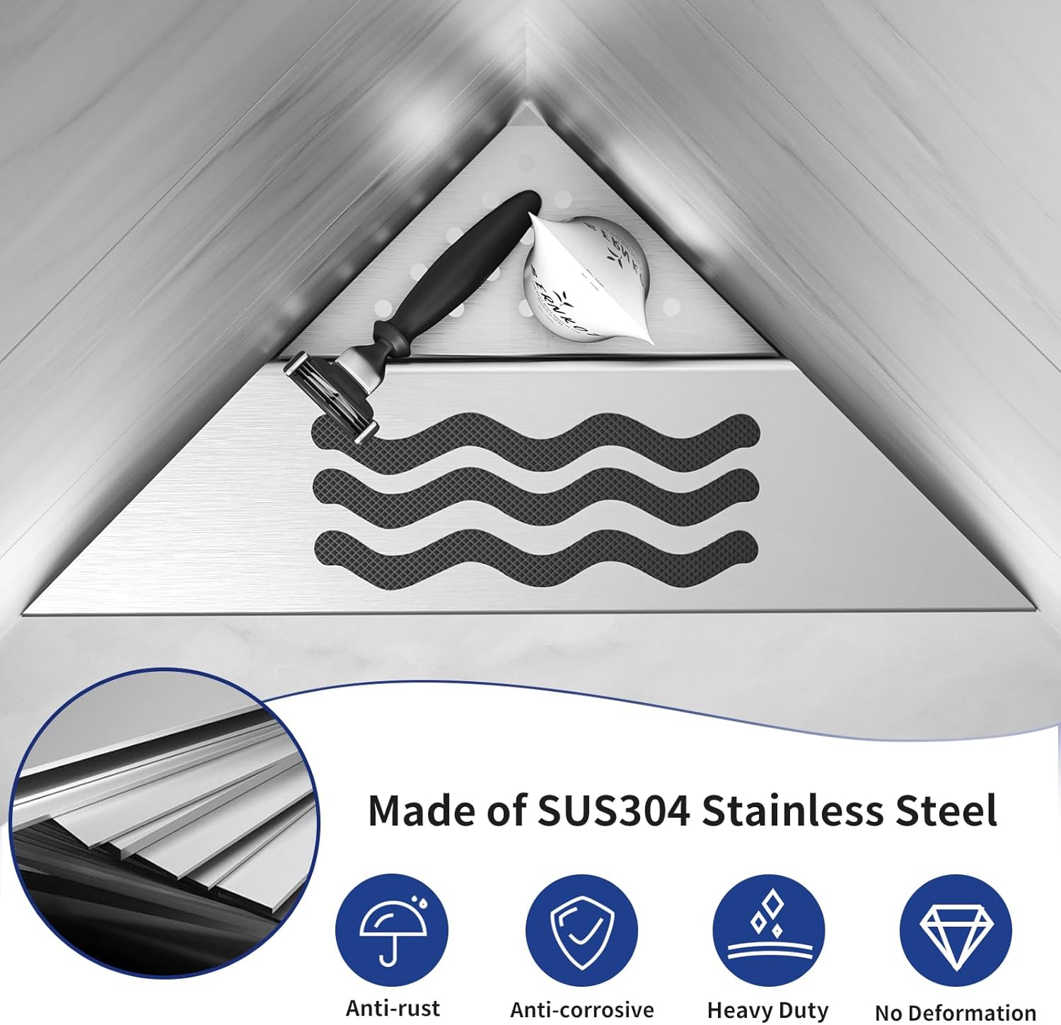 10'' Corner Foot Rest for Shaving Legs, Wall Mounted Foot Ledge for Bathroom Inside Shower, 304 Stainless Steel Footrest with Shaving Holder (Brushed)