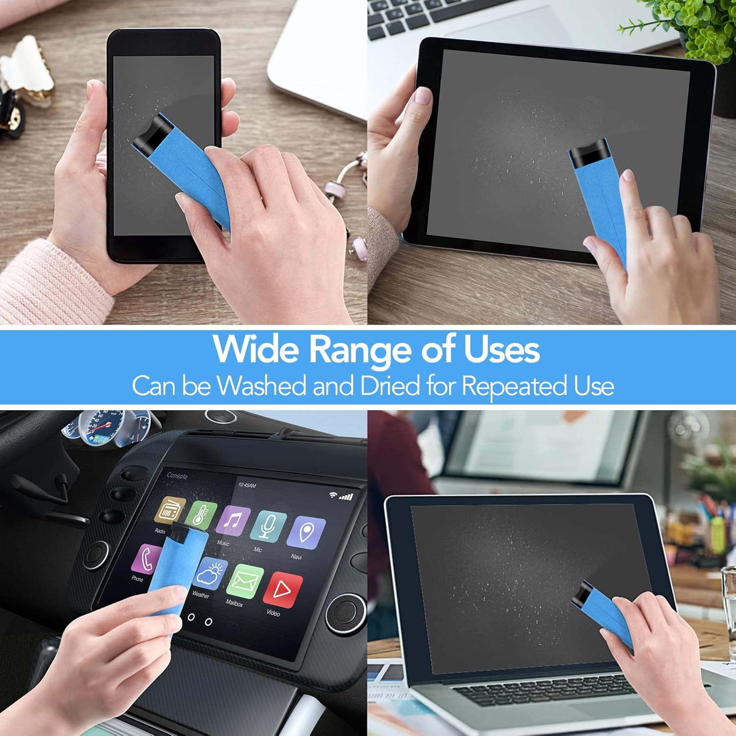 2 Pcs Fingerprint Proof Cleaner, 3 in 1 Touchscreen Mist Spray Wipe Cleaner Soft Fiber Flannel, Safe for All Phones Glasses Tablet Laptop TV Watch Screens (Blue)