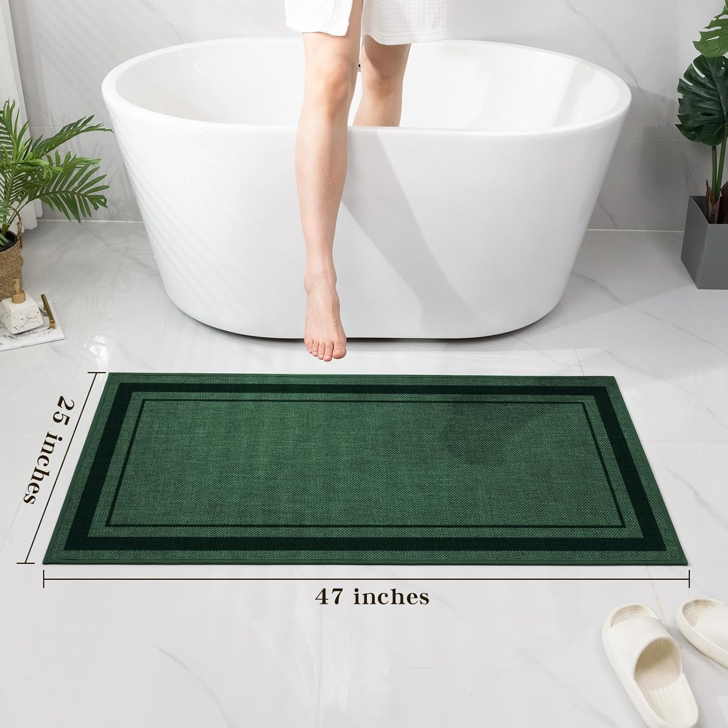 chakme Bathroom Rugs Mat 47x24, Ultra Thin Non Slip Bath Mat Large Quick Dry Absorbent Bath Mat for Bathroom Floor, (Dark Green, 47"x24")
