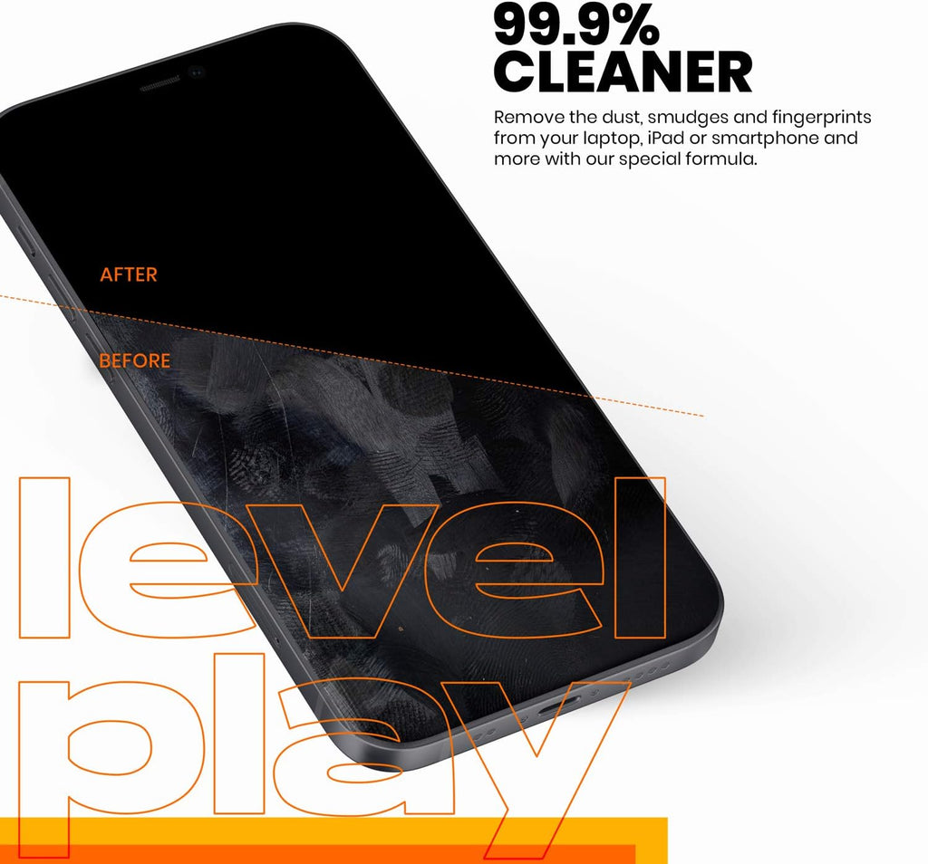 Levelplay Screen Cleaner Kit – Fingerprint-Resistant Touchscreen, Monitor & Lens Cleaner, Alcohol- and Ammonia-Free, Washable Microfiber Wipe (Small), 25 mL (0.85 fl oz) Spray Bottle