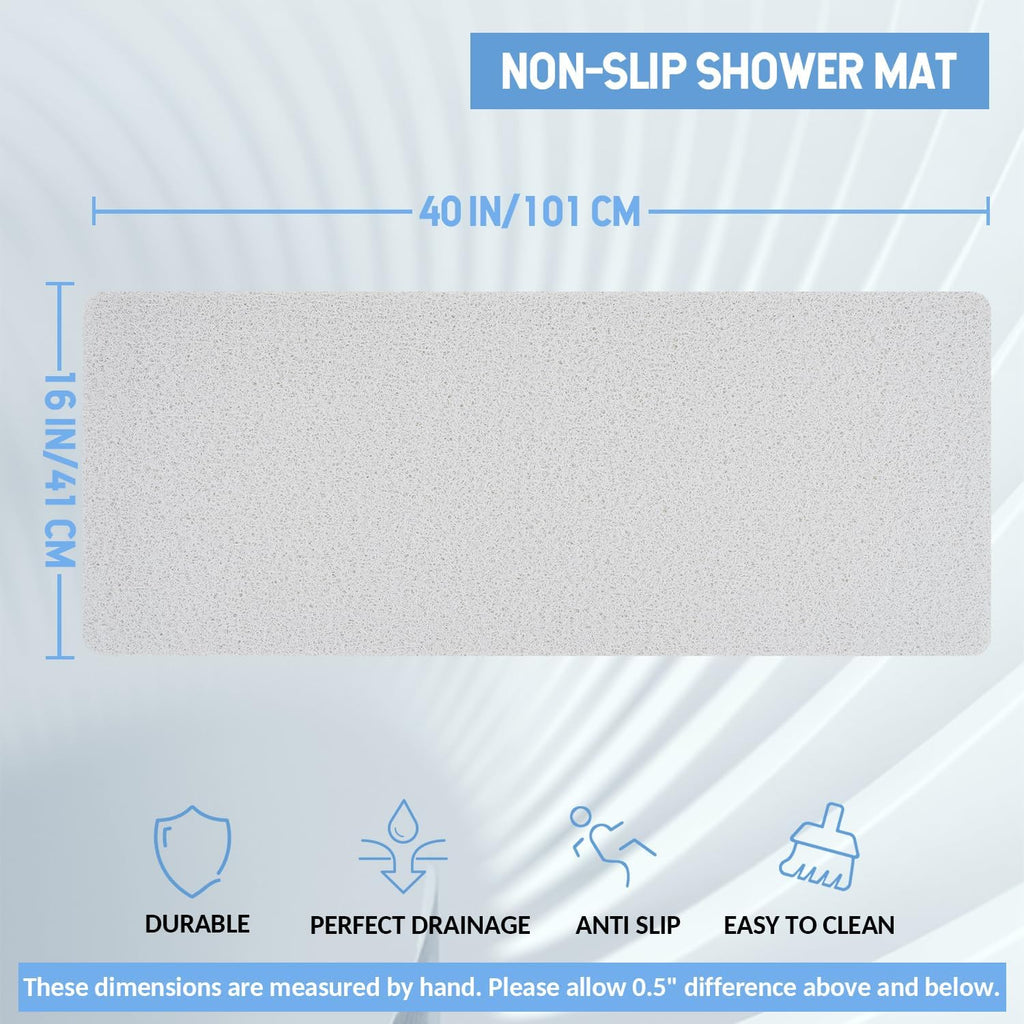 Non-Slip Bathtub Mat, Anti Slip Shower Mat, Fast Drying Bathtub Mats, Foot Scrubber Mat, Anti Slip Mat for Tub, Floor, Bathroom, Kitchen, Home, Hotel (White 40"×16")