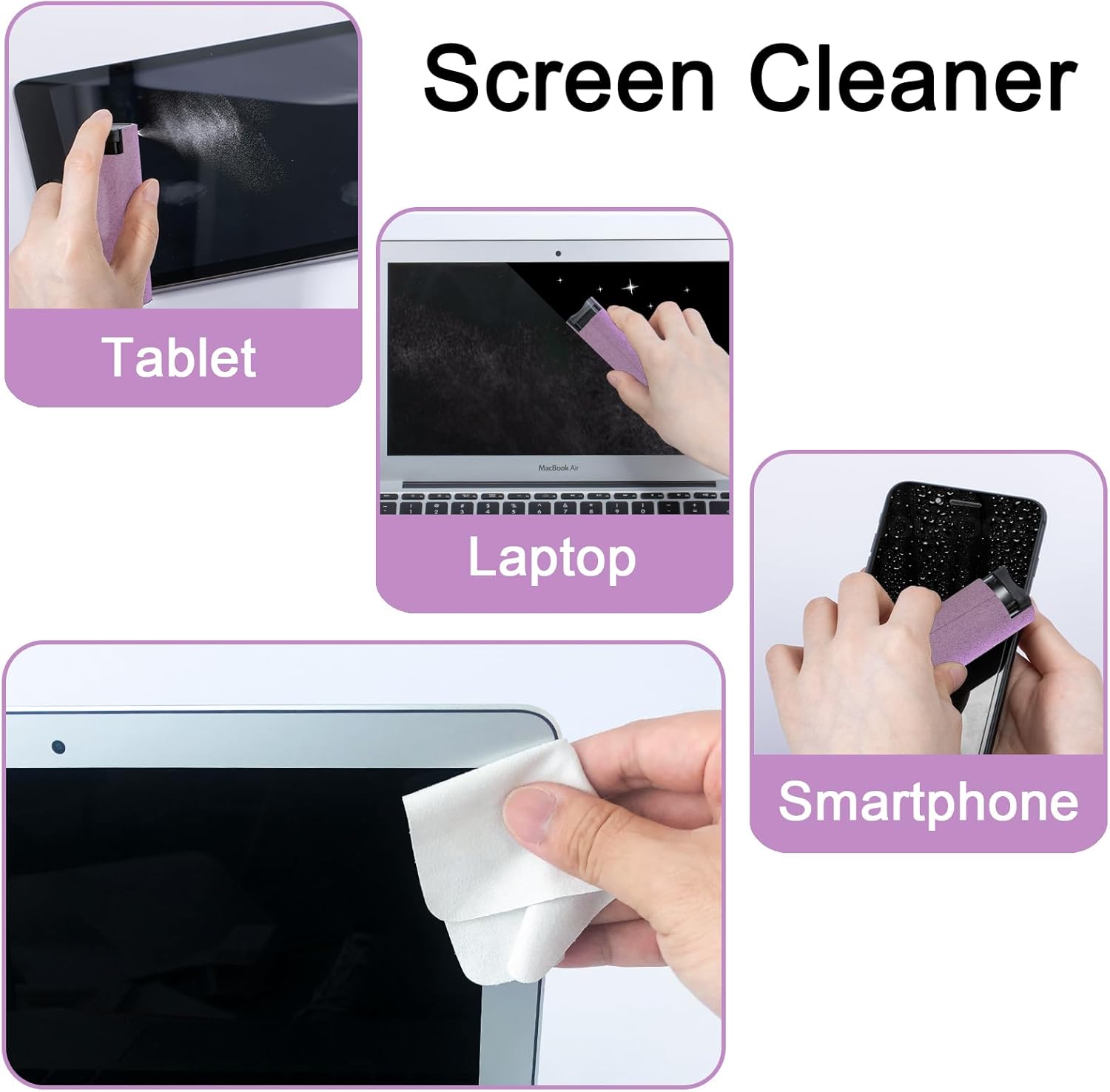 Screen Cleaner Touchscreen Mist Spray, walrfid Cleaning Kit for Electronic Smart Phone TV, Laptop, Computer LCD Flat Screens, Eyeglasses, Compatible with iPhone iPad MacBook Pro - Lightpurple