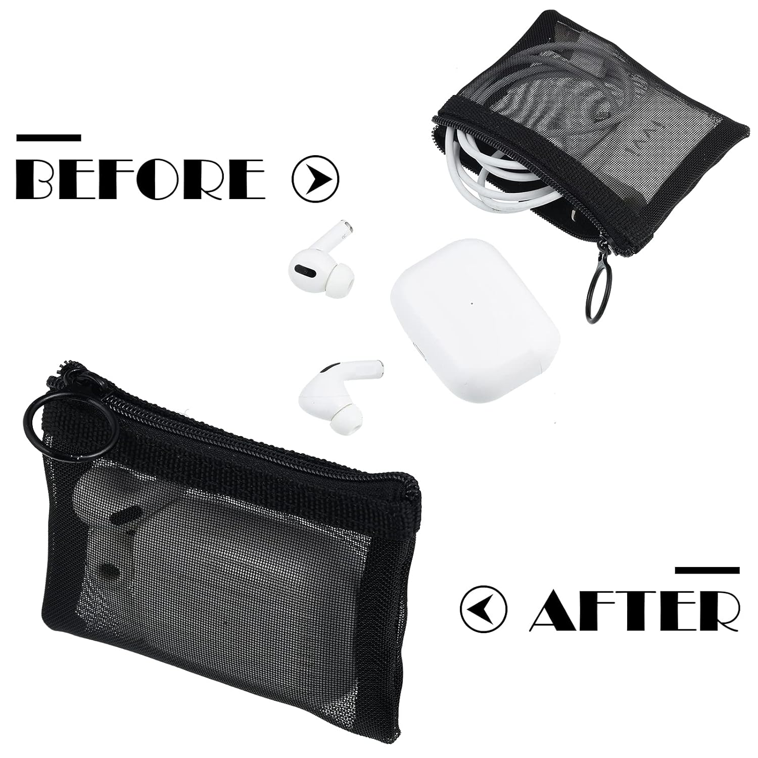 Frienda 10 Pcs Small Mesh Bags with Zipper Mini Zipper Mesh Bags Nylon Cosmetic Coin Purse Pouches Portable Reusable Storage Pouch with Keychain for Women Home Travel(3 x 4 Inch,Black)