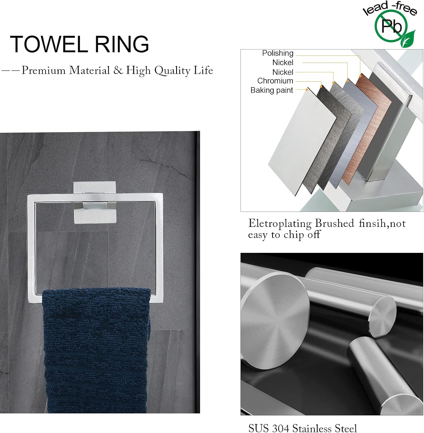 Brushed Nickel Bathroom Towel Bar Set Bathroom Accessories Hardware Set Including Towel Bar Towel Ring Coat Hook and Toilet Paper Holder with Shelf. Wall Mounted Stainless Steel