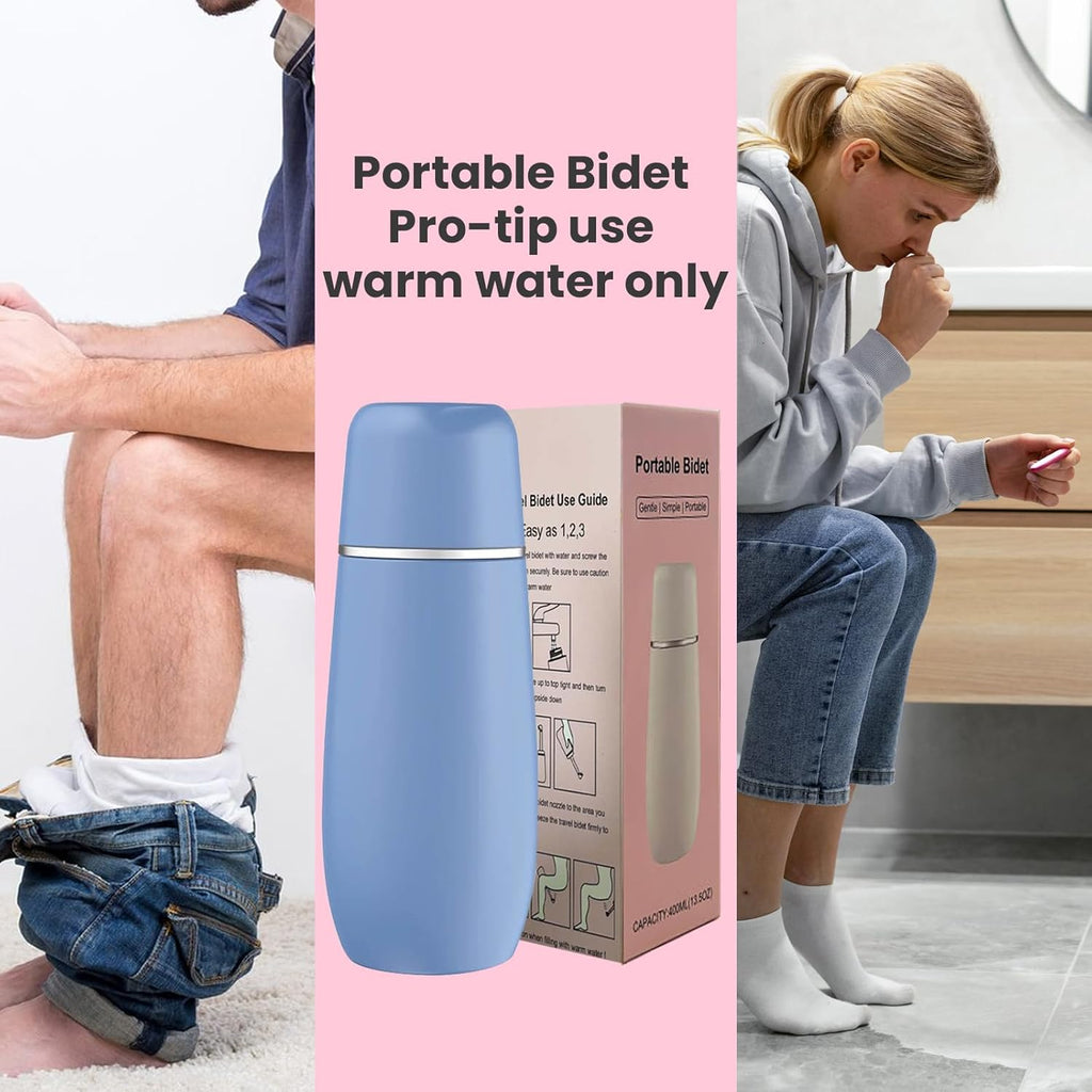 Portable Bidet for Travel, 400ml Peri Bottle, Handheld Personal Hygiene Cleaner, Leakproof & Reusable Wash Bottle for Women & Men (Blue)
