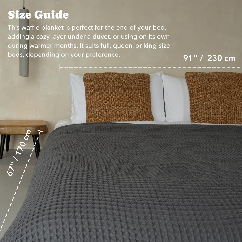 Luxury Japanese Cotton Waffle Towelket Blanket for All Sleepers | Soft, Breathable and Thermoregulating (Smoke Grey, 67''x91'')