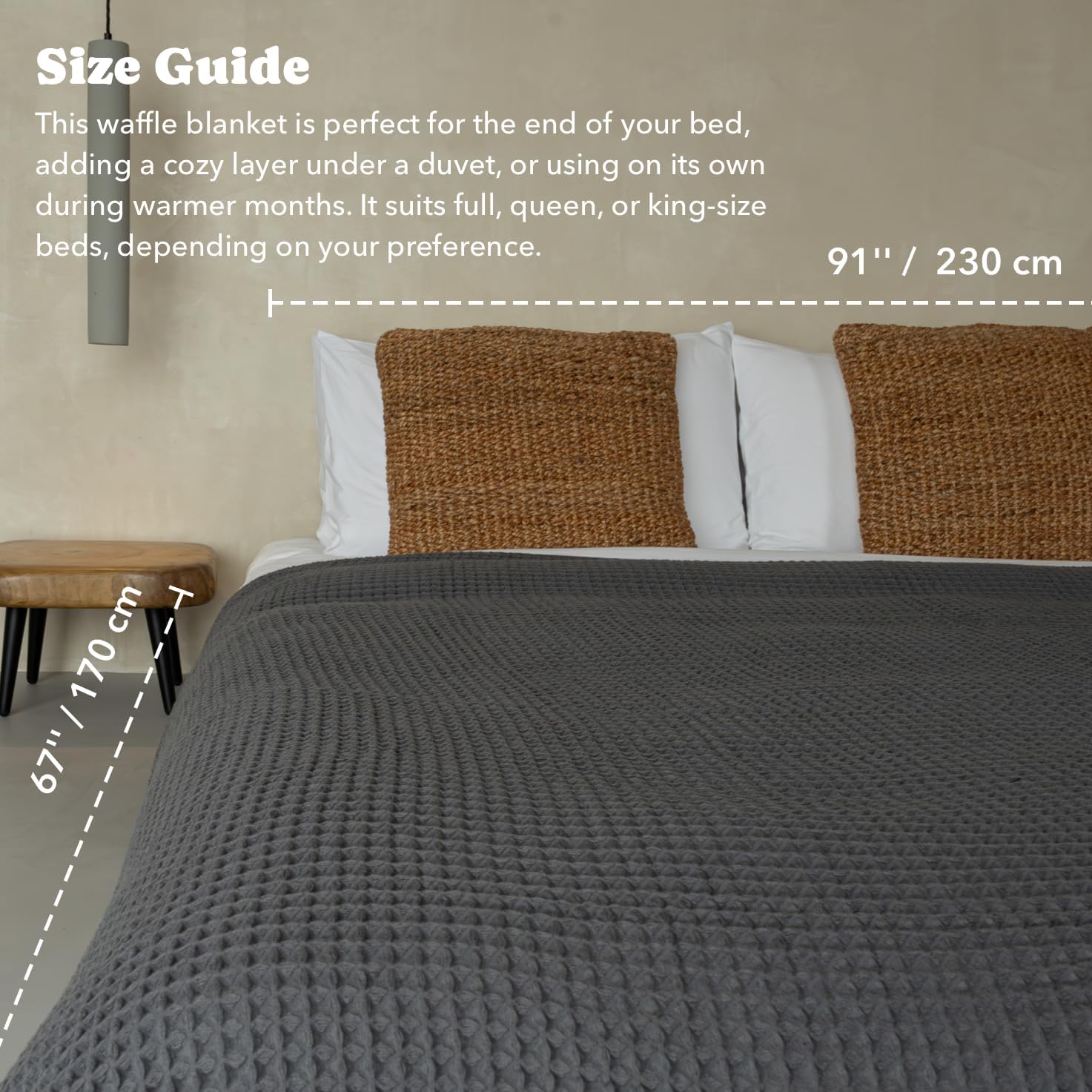 Luxury Japanese Cotton Waffle Towelket Blanket for All Sleepers | Soft, Breathable and Thermoregulating (Smoke Grey, 67''x91'')