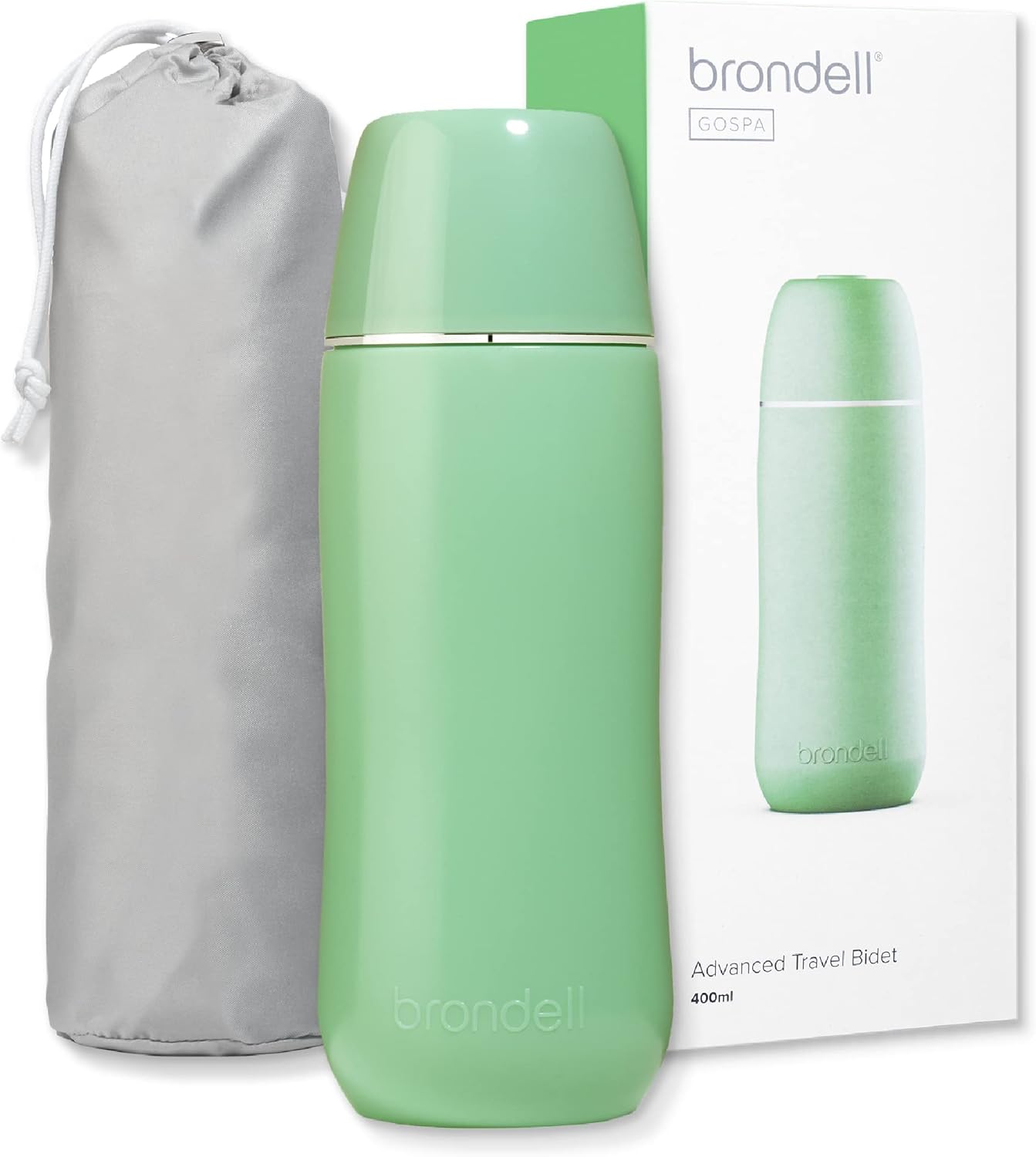 Brondell GoSpa Advanced Peri Bottle, Portable Bidet for Travel–Pop-Up Nozzle System for Postpartum & Perineal Care, Compact Bidet with Discreet Travel Bag for Convenient Storage–400mL, Green
