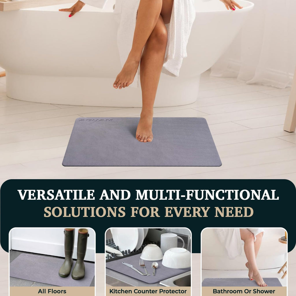 23" x 15" Diatomaceous Earth Shower Non Slip Stone Bath Mat | Quick Dry Super Absorbent Large Mats for Kitchen | Anti-Slip Fast Drying Water Absorbing Stone Bath Mats for Bathroom | Solid Gray