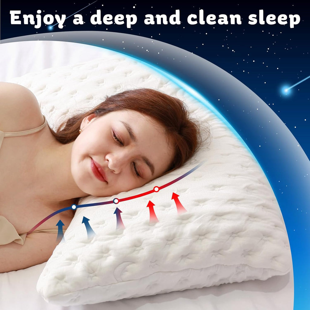 Cooling Side Sleeper Pillow for Neck and Shoulder Pain, Luxury Shredded Memory Foam Curved Bed Pillows for Sleeping Set of 1- Adjustable Queen Size- Washable Cover Crescent White&Extra Grey Pillowcase