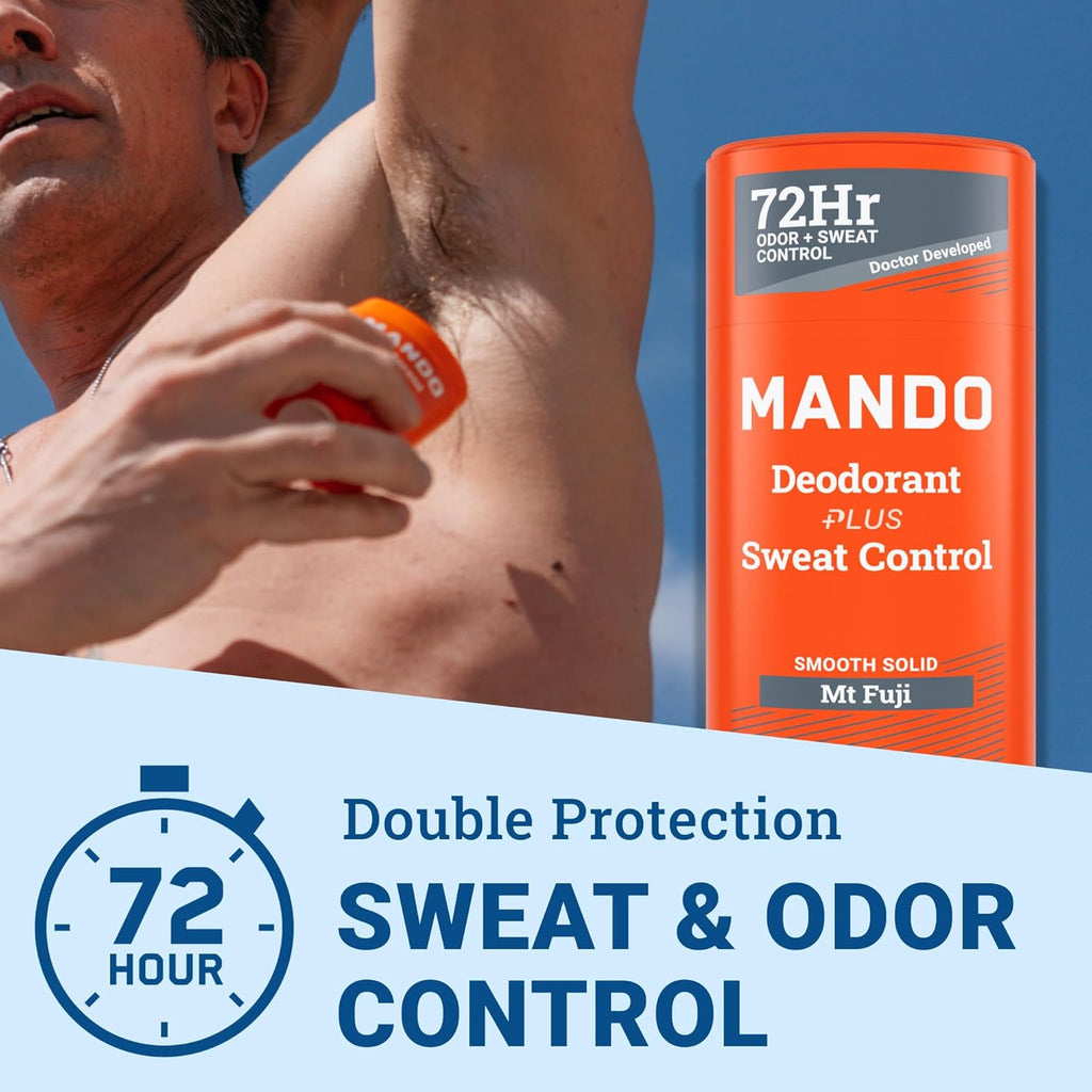 Mando Antiperspirant Deodorant Sweat and Odor Control for Men – Extra Strength Smooth Solid Stick – 72 Hour Performance – Baking Soda Free, Skin Safe – 2.6 oz – Mt Fuji – Pack of 2