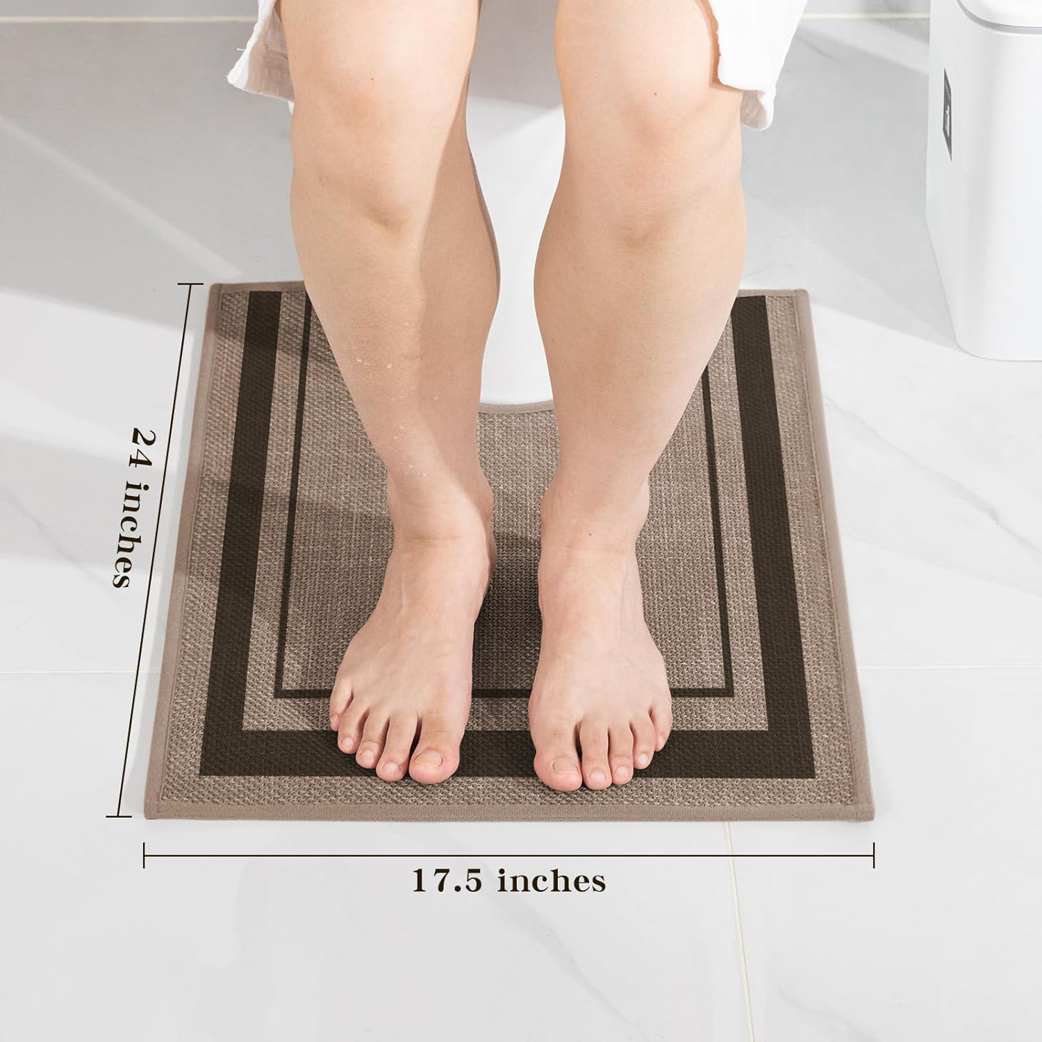 chakme Bathroom Rugs Mat U-Shaped 24x17, Ultra Thin Non Slip Bath Mat Small Quick Dry Absorbent Bath Mat for Bathroom Floor, (Dark Beige, U-24"x17")