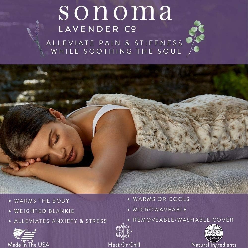 Sonoma Lavender Eucalyptus Spa Blanket Eucalyptus with Lavender Buds and Flaxseed, Hot/Cold Microwaveable Blanket for Soothing Muscles, Removable Washable Cover (44"x18")
