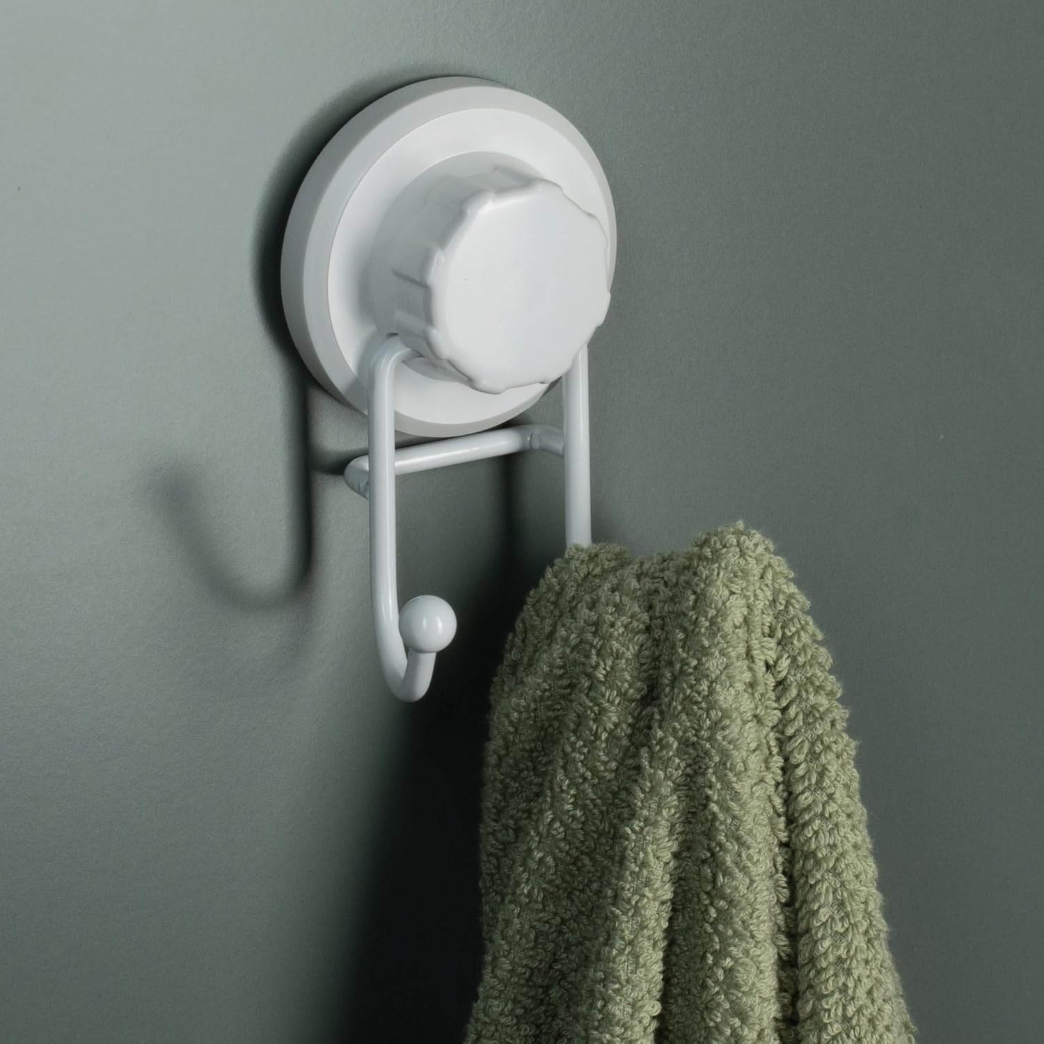 HASKO Suction Cup Hooks for Shower Wall, Removable Towel Hooks for bathrooms, Includes Optional No Drill Adhesive Mount for Inside Shower, Rustproof Stainless Steel - 2 Pack, White