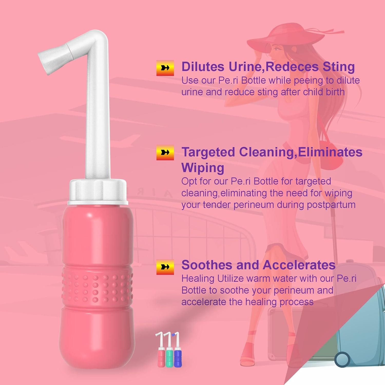 2Pcs-Pack Blue+Pink 10oz Travel Bidet Peri Bottle for Postpartum & Perineal Care,300ml Portable Bidet for Personal Hygiene Cleaning