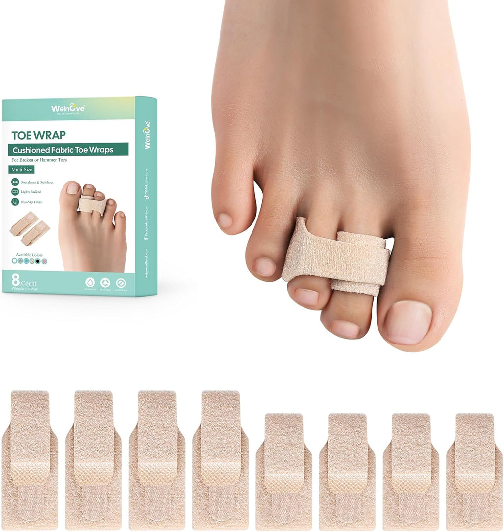Welnove Hammer Toe Straightener - 8 Pack Broken Toe Wraps - Hammer Toe Corrector for Women - Toe Splints for Crooked Toes, Curled Toes, Bent Toes - (Multi-Size, Beige)