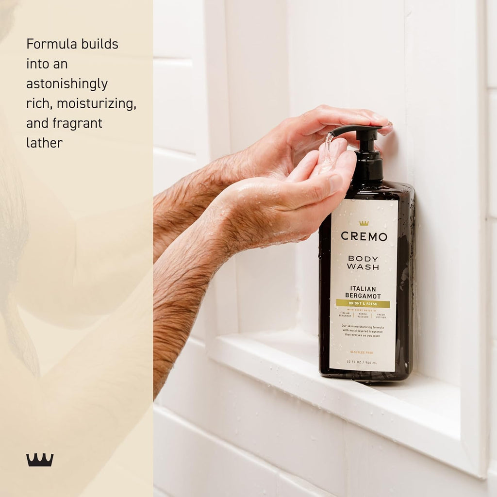 Cremo Rich-Lathering Italian Bergamot Body Wash for Men, Notes of Italian Bergamot, Neroli Blossom, and Fresh Vetiver, 32 Fl Oz