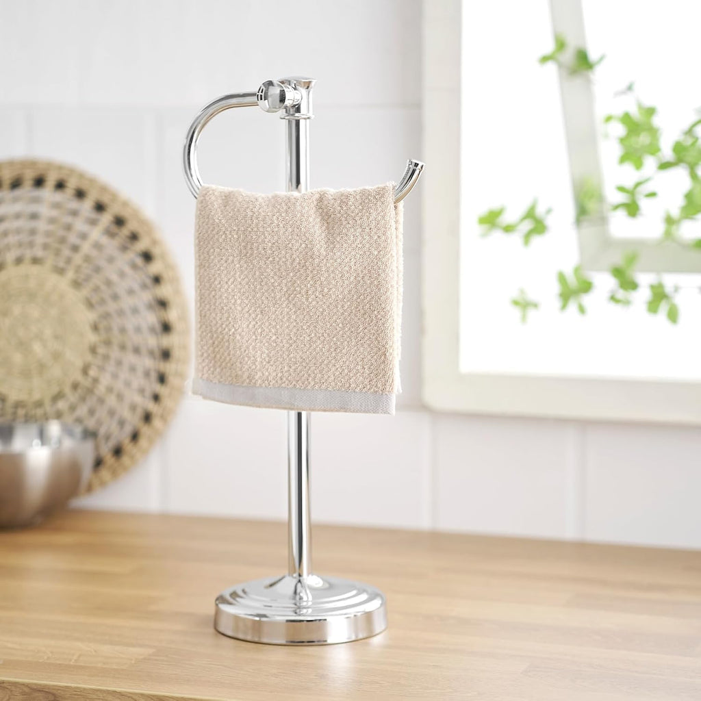 BESy 17 Inch Polished Chrome Stand Towel Bar Hanger Hand Towel Bar Bathroom Vanity Countertop Towel Holder Free Standing Stainless Steel Towel Ring Hardware Accessories Towel Rack