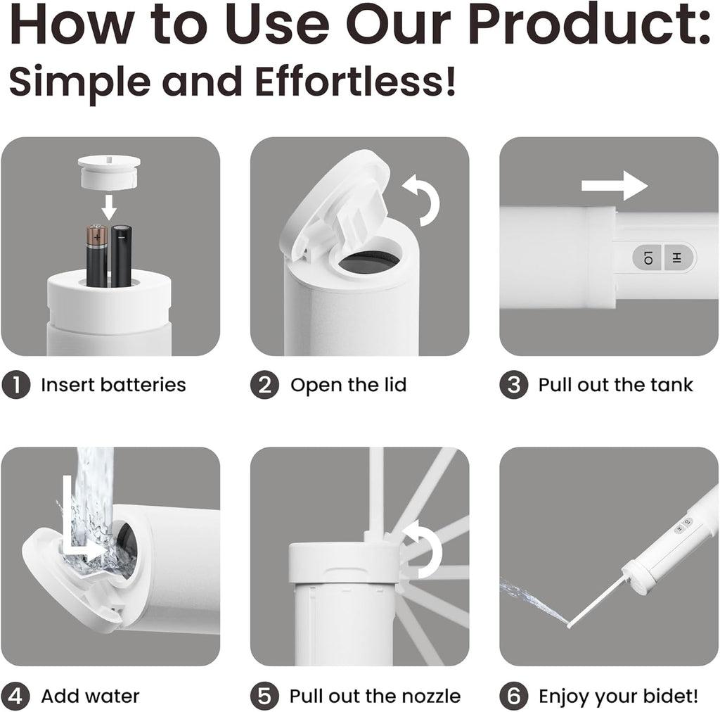 VOVO Go Portable Electric Bidet for Travel - 2 Adjustable Pressure Settings, Compact Handheld Bidet, Ideal for Personal Hygiene & Postpartum Care, Lightweight & Leak-Proof, Made in Korea - White