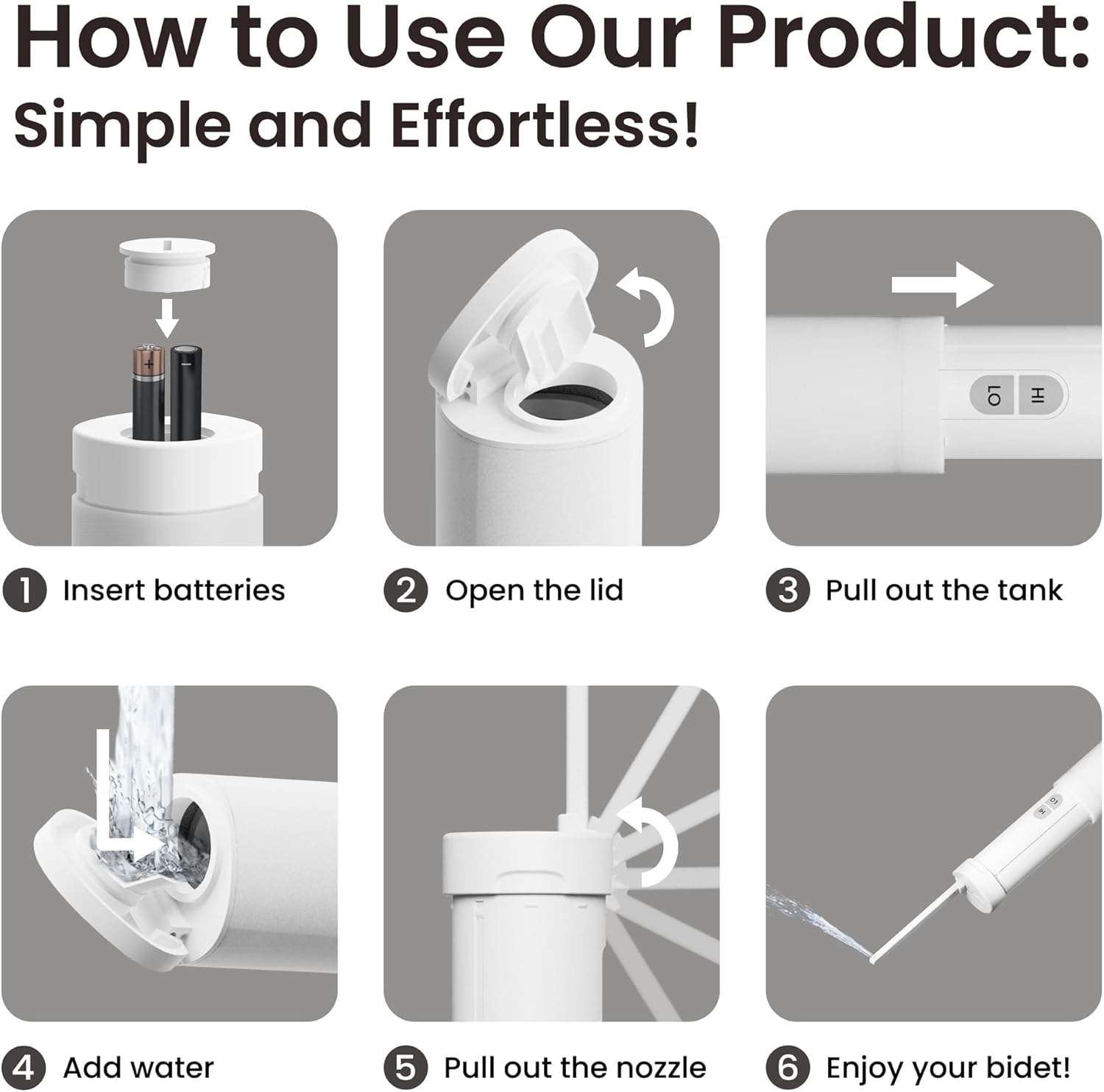 VOVO Go Portable Electric Bidet for Travel - 2 Adjustable Pressure Settings, Compact Handheld Bidet, Ideal for Personal Hygiene & Postpartum Care, Lightweight & Leak-Proof, Made in Korea - White