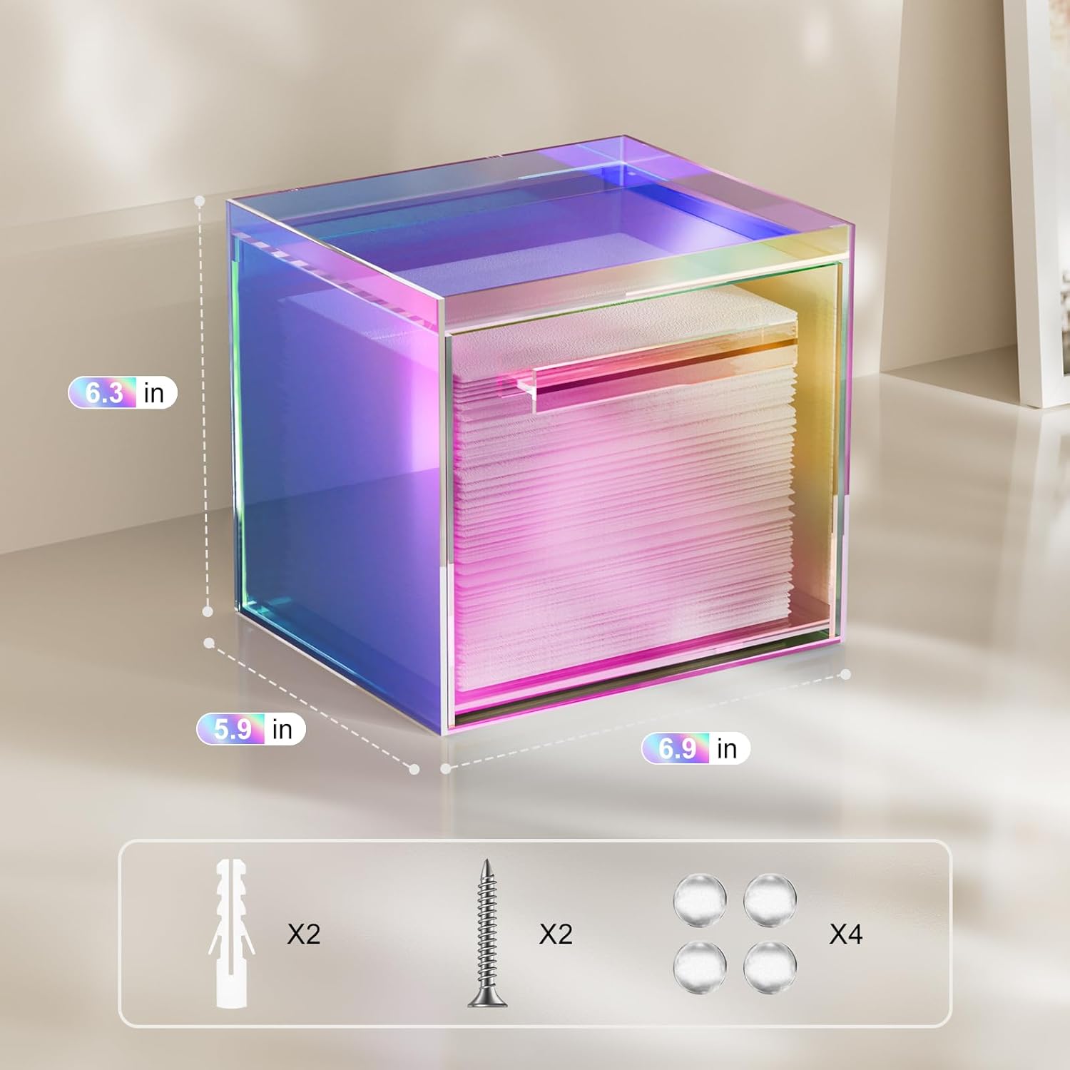 Rainbow Disposable Facial Towels Storage Box Acrylic Container Compatible with Clean Skin Club Clean Towel XL Wall-Mounted Face Towel Organizer with Drawer(Excluding Facial Towels)