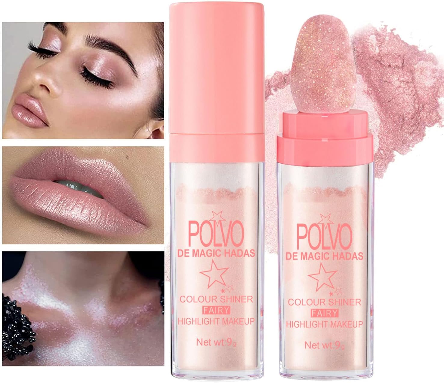 Hair and Body Glitter Powder, 2PCS Highlighter Glitter Makeup for Clothes, Festival Rave Prom Loose Sparkle Powder,Holographic Ultra Fine Resin Glitters for Crafts (Naked Pink+Champagne)