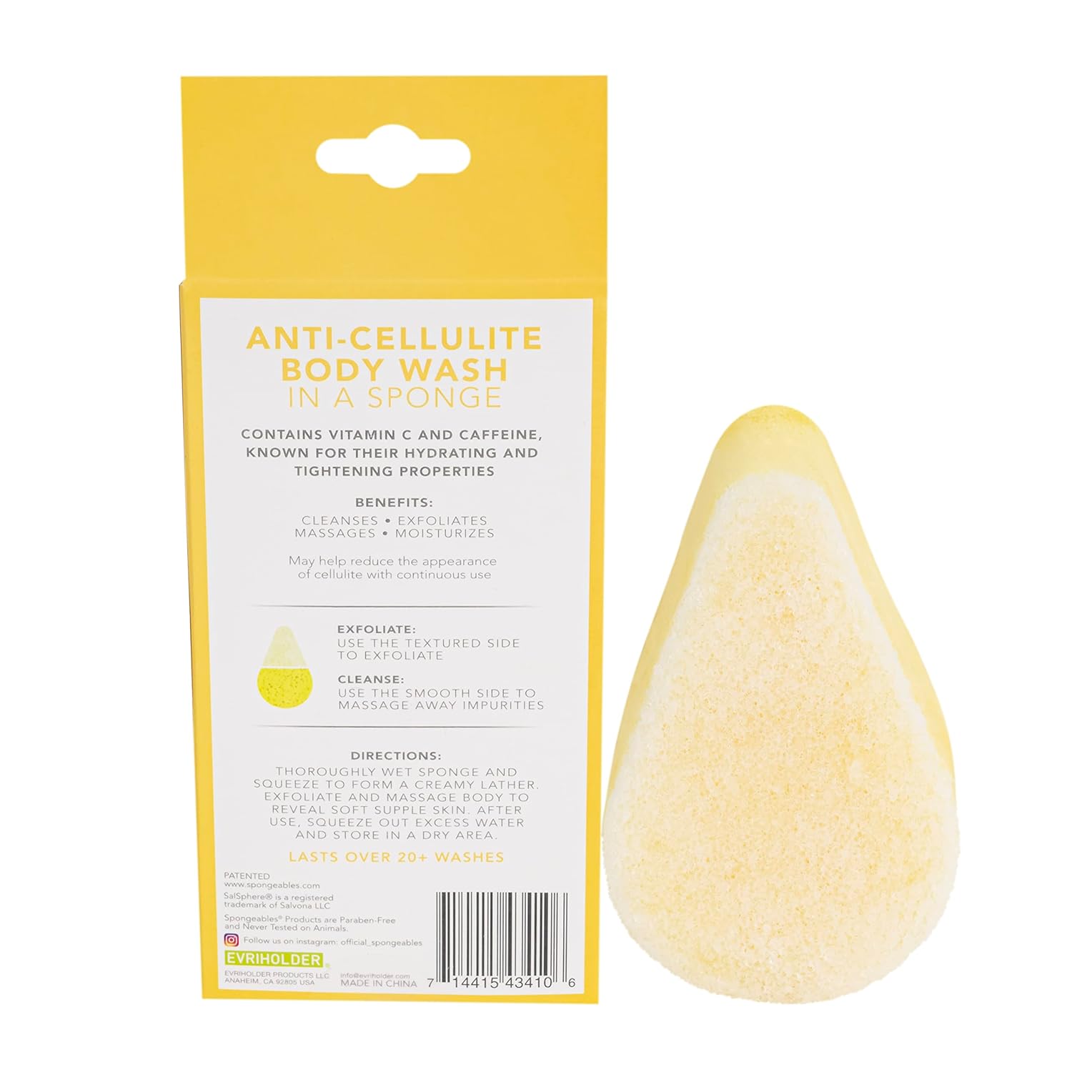 Spongeables Anti Cellulite Body Wash in a 20+ Wash Sponge, Citrus, 1 Count