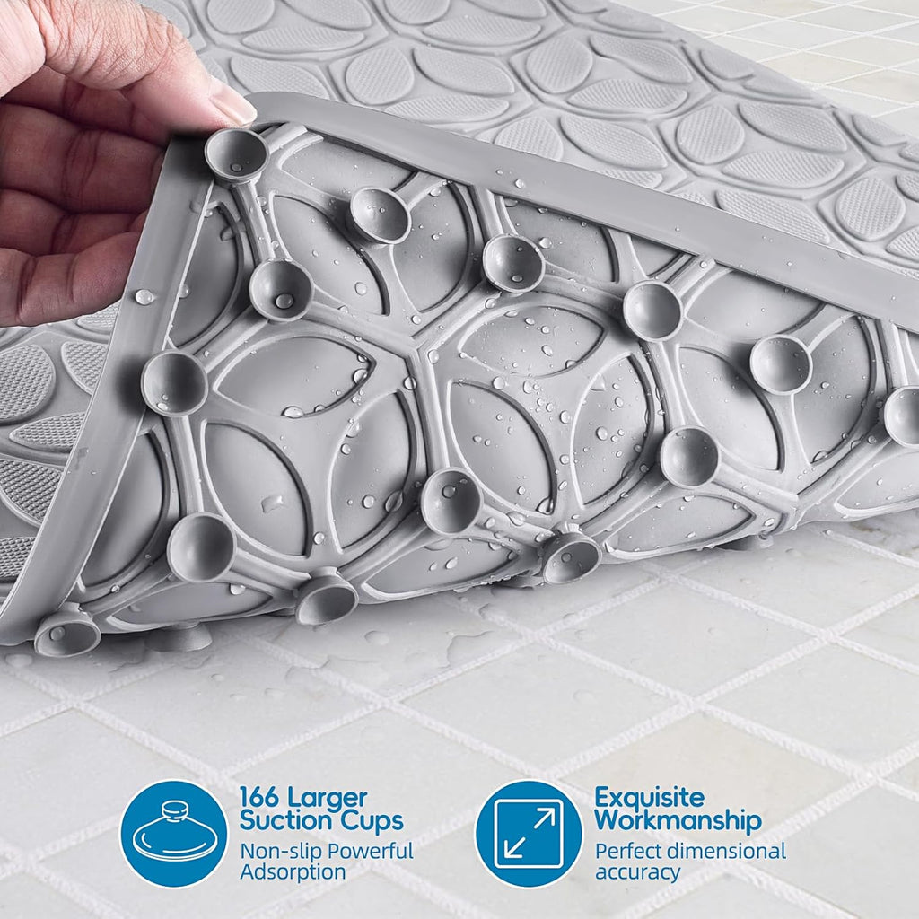 WRISIN Bathtub Mat Non Slip with Suction Cups - 100% Rubber Bathroom Mat Textured for Bath Tub Shower Safety - Soft on Touch - BPA/PVC Free - Pet Dog Bath Mat - Machine Washable - 17 × 35 Inch（Gray）