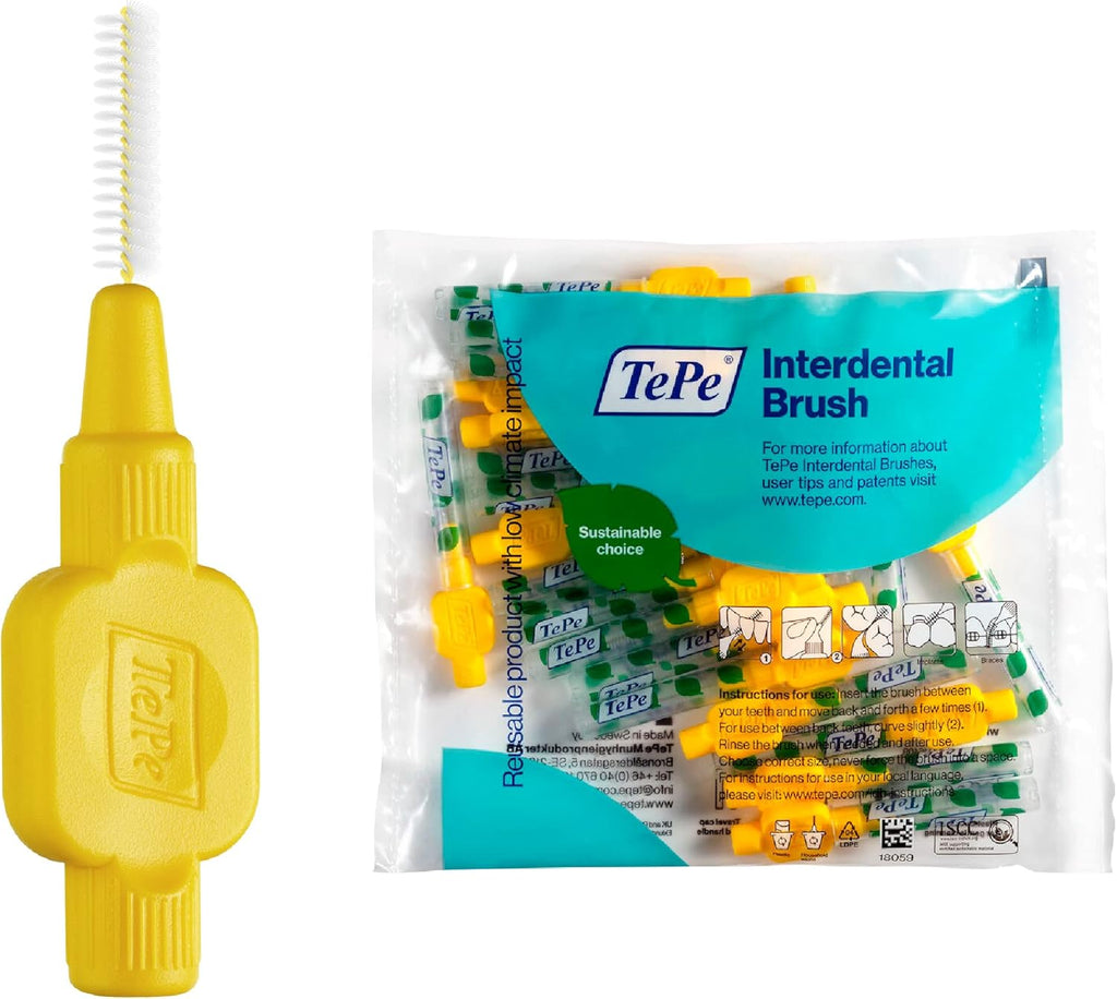 TePe Interdental Brush Original, Soft Dental Brush for Teeth Cleaning, Pack of 20, 0.7 mm, Medium Gaps, Yellow, Size 4