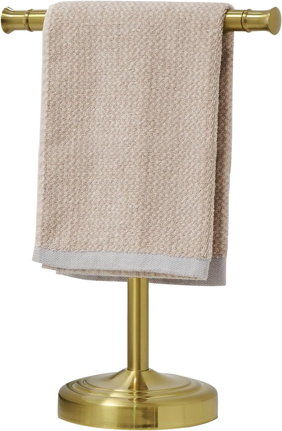 RUMOSE 13 Inch Brushed Gold Towel Stand Hand Towel Holder Bathroom Kitchen Vanity Countertop T-Shape Towel Rack Free Standing Stainless Steel Towel Bar Towel Ring