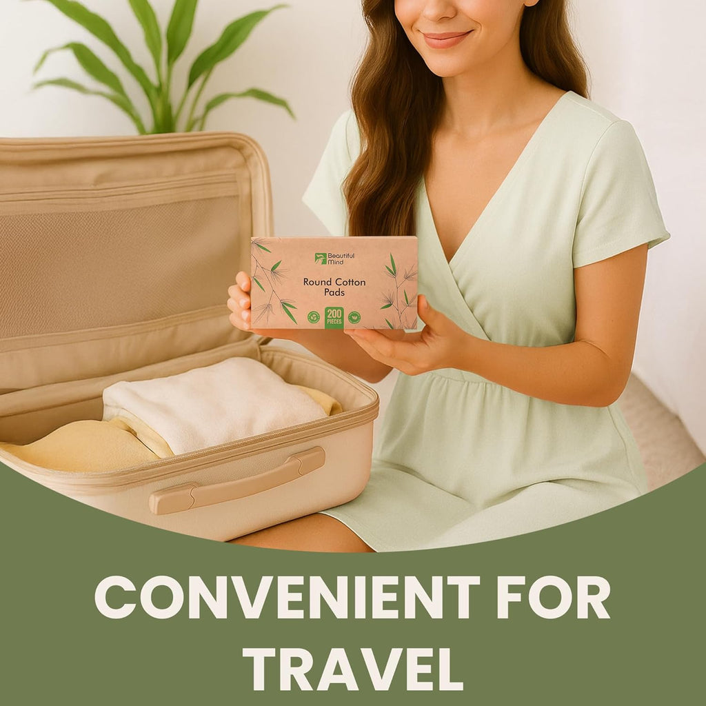 Cotton Round Pads for Face 200 Pack - 3 Layer Eye Makeup and Nail Polish Remover - Lint Free Cleansing Circle Pad for Facial Exfoliating, Toner - Travel Size Skin Care Rounds